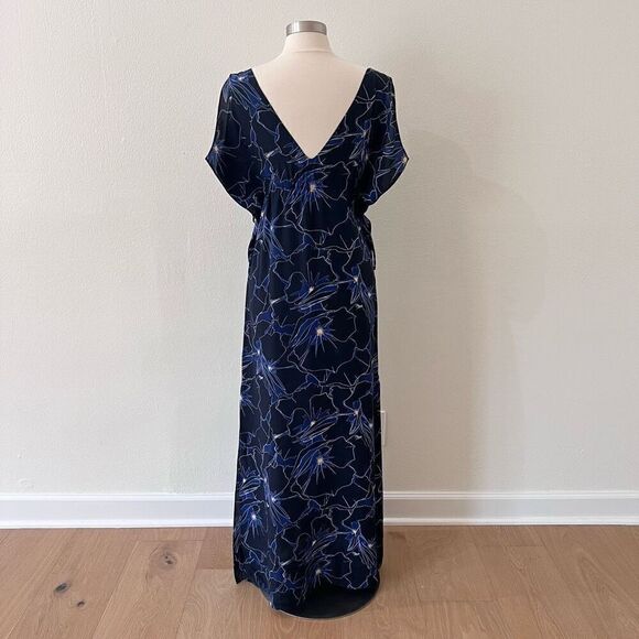 Club Monaco Blue Floral 100% Silk Kaftan Maxi Dress Women’s Size 2 - Picture 3 of 15
